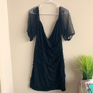 Black wrap dress polka dot gauze dress, vampy